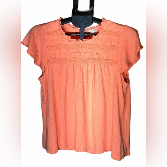 Ella Moss Tops - Ella Moss Peach Ruffle Short Sleeve Blouse Large